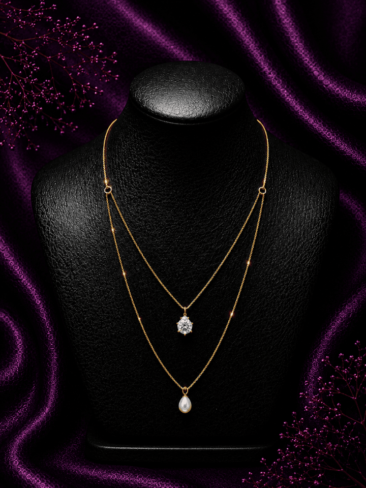Dual Layer Pearl & Solitaire Necklace